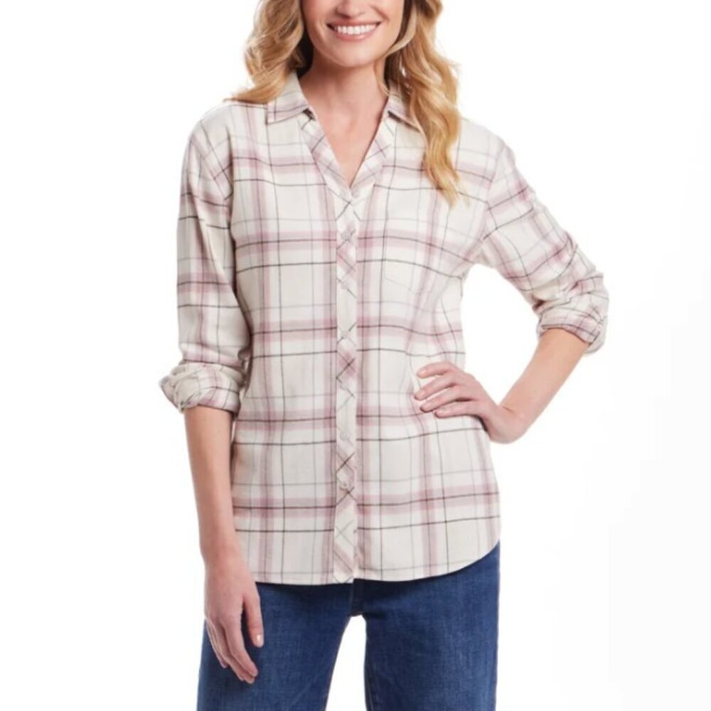 Weatherproof Vintage Womens Plaid Comfort Stretch Button-Down Shirt S d0018